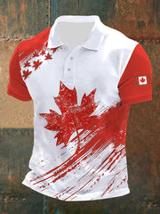 Men's Canadian Flag Maple Leaf Print Casual Short Sleeve Top