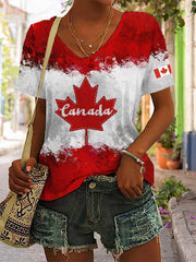 Women's Canadian Flag Maple Leaf Print Casual Short Sleeve T-shirt
