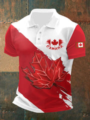 Men's Canadian Flag Maple Leaf Print Casual Short Sleeve Top