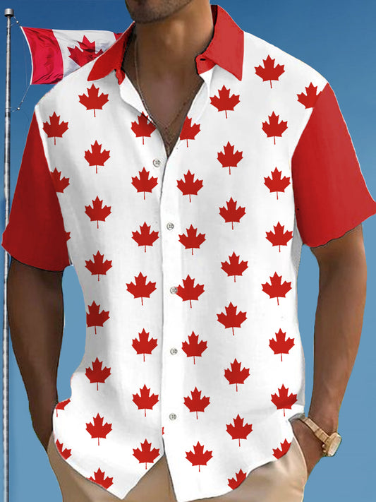 Men's Canadian Maple Leaf Print Casual Short Sleeve Shirt