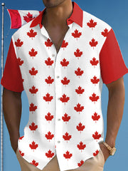 Men's Canadian Maple Leaf Print Casual Short Sleeve Shirt