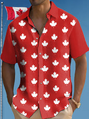 Men's Canadian Maple Leaf Print Casual Short Sleeve Shirt