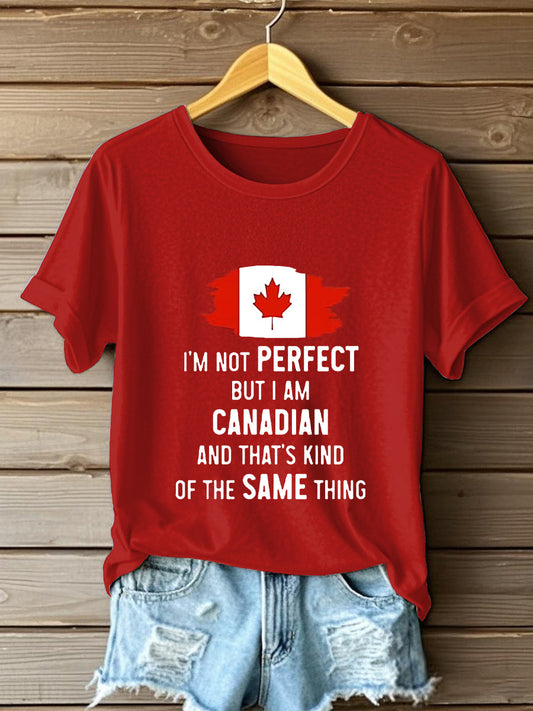 Women's Canadian Flag Maple Leaf Print Casual Short Sleeve T-shirt