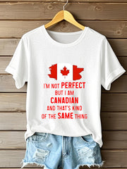 Women's Canadian Flag Maple Leaf Print Casual Short Sleeve T-shirt