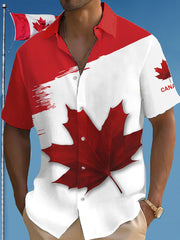 Men's Canadian Maple Leaf Print Casual Short Sleeve Shirt