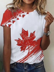 Women's Canadian Flag Maple Leaf Print Casual Short Sleeve T-shirt
