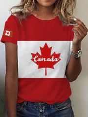 Women's Canadian Flag Maple Leaf Print Casual Short Sleeve T-shirt