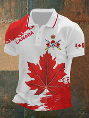 Men's Canadian Army Print Button T-Shirt
