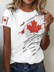 Women's Canadian Flag Maple Leaf Print Casual Short Sleeve T-shirt