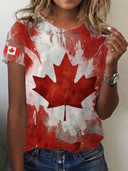 Women's Canadian Flag Maple Leaf Print Casual Short Sleeve T-shirt