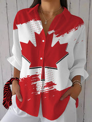 Women's Canadian Flag Maple Leaf Print Casual Shirts