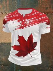 Men's Canadian Maple Leaf Print Casual V-Neck Tee