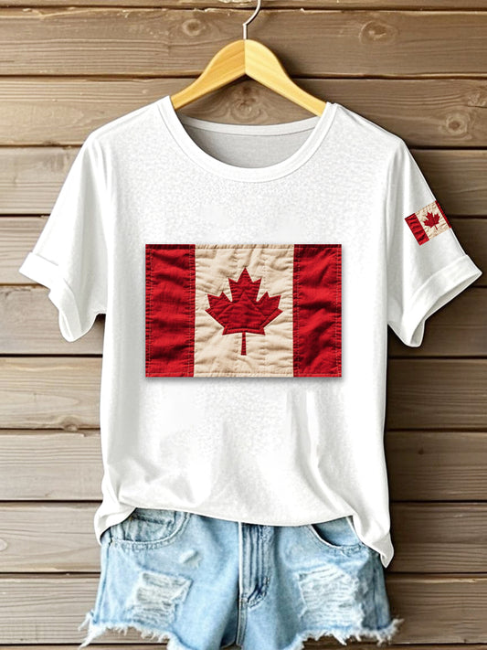 Women's Canadian Flag Print Casual Tee