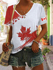 Women's Canadian Flag Maple Leaf Print Casual Short Sleeve T-shirt