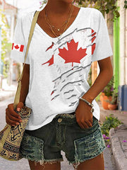 Women's Canadian Flag Maple Leaf Print Casual Short Sleeve T-shirt