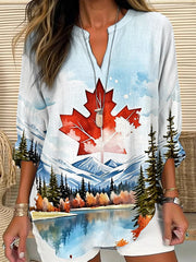 Women's Canadian Maple Leaf Landscape Printed Casual Shirt