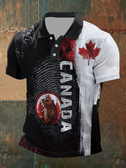 Men's Canada Print Casual Button T-Shirt