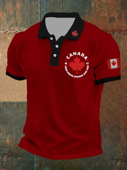 Men's Canada True North Strong And Free Print Button T-Shirt