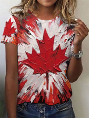 Women's Canadian Maple Leaf Printed Casual T-Shirt