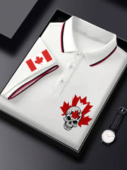 Men's Canadian Maple Leaf Canadian Flag Skull Print Casual Short Sleeve Tee