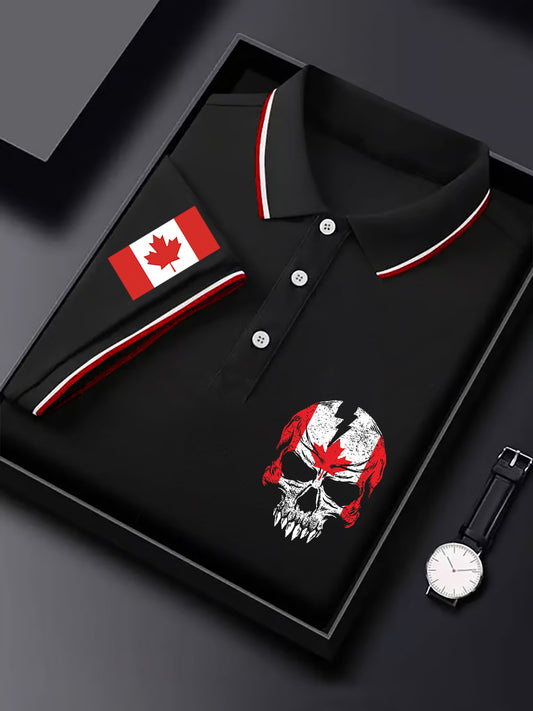 Men's Canadian Maple Leaf Canadian Flag Skull Print Casual Short Sleeve Tee