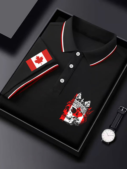 Men's Canadian Maple Leaf Canadian Flag Skull Print Casual Short Sleeve Tee