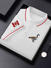 Men's Canadian Flag Goose Embroidered Casual Button Top
