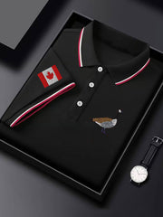 Men's Canadian Flag Goose Embroidered Casual Button Top
