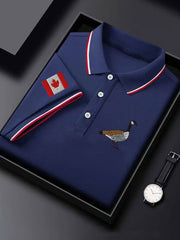 Men's Canadian Flag Goose Embroidered Casual Button Top