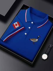 Men's Canadian Flag Goose Embroidered Casual Button Top