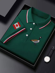 Men's Canadian Flag Goose Embroidered Casual Button Top