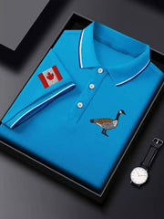 Men's Canadian Flag Goose Embroidered Casual Button Top