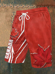Men's Canadian Maple Leaf Print Casual Shorts