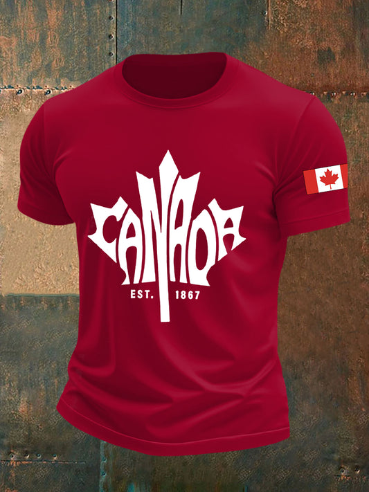 Men's Canadian Maple Leaf Print Casual Short Sleeve T-shirt