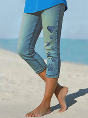 Women's denim paw leggings