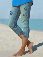 Women's denim paw leggings