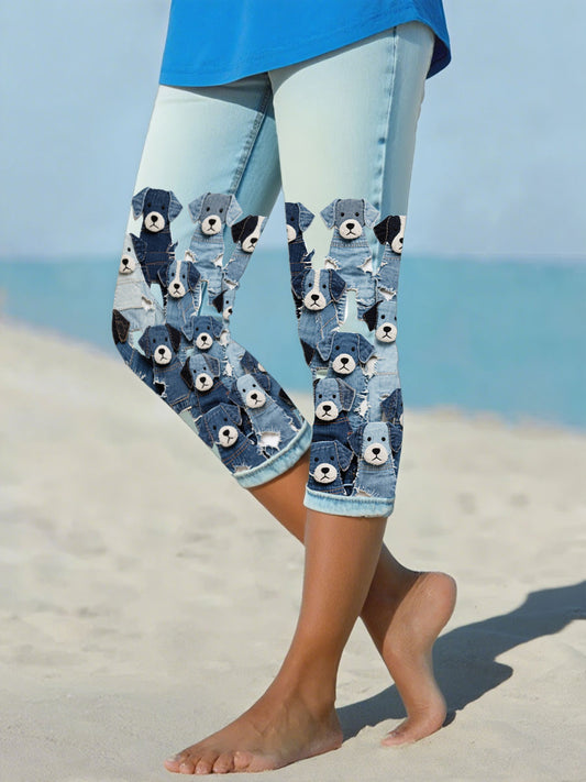 Women's denim dog cropped leggings