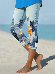 Women's denim cat cropped leggings