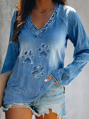 Women's Denim Paw Long Sleeve T-Shirt