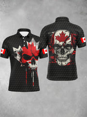 Men's Canadian Flag Skull Mens Golf  Short Sleeve Shirt