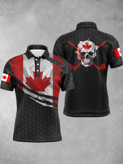 Men's 3D Canada Flag Skull Golf Short Sleeve Shirt