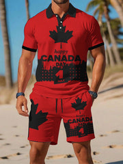Men's Happy Canada Day Canadian Maple Leaf  Print Casual Sets