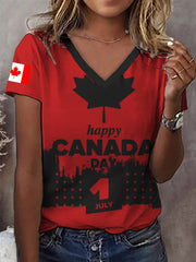 Women's Happy Canada Day Canadian Maple Leaf  Print Casual Short-Sleeved T-Shirt