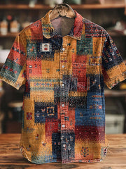 Men's Retro Western Aztec Patchwork Print Cotton Shirt