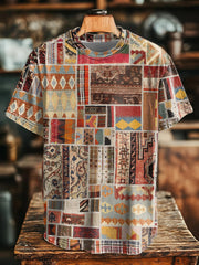 Men's Retro Western Aztec Patchwork Print T-Shirt