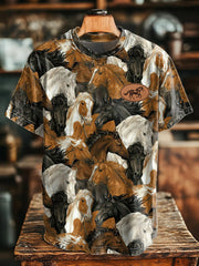 Men's Retro Western Horse Print T-Shirt