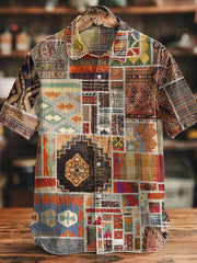 Men's Retro Western Aztec Patchwork Print Cotton Shirt