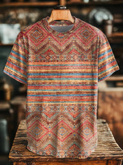 Men's Retro Western Aztec Patchwork Print T-Shirt