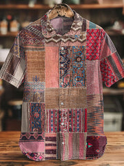 Men's Retro Western Aztec Patchwork Print Cotton Shirt