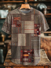 Men's Retro Western Aztec Patchwork Print T-Shirt